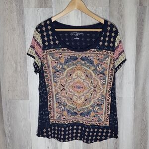 Lucky Brand Womens 1X Persian Carpet Tee Shirt‎ Top Lightweight Boho
